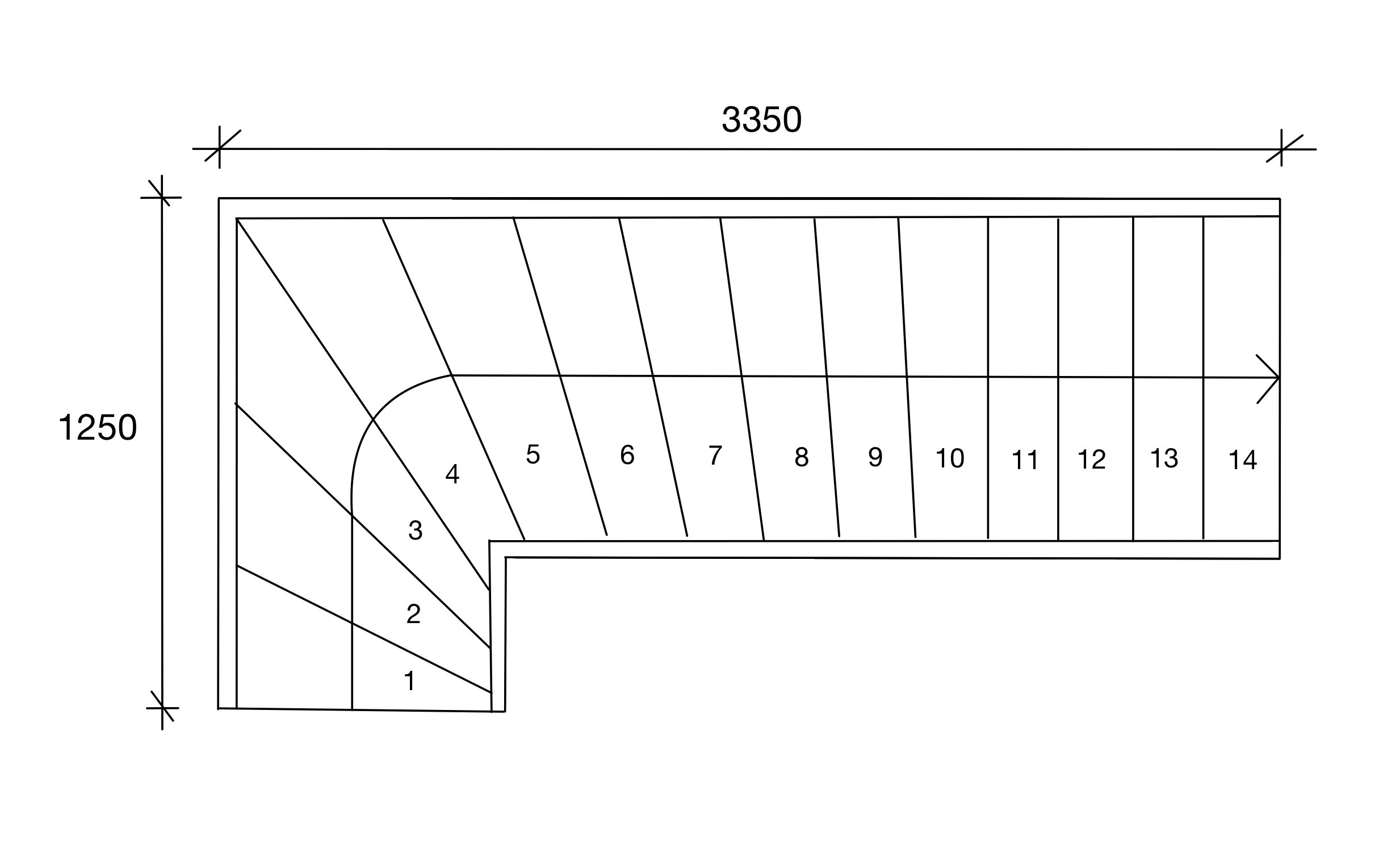 L-trapp - størrelse på L-trapp - Hvor stor plass trenger man til en L-trapp